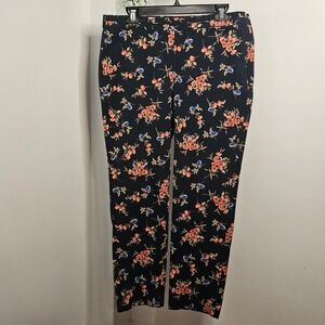 J.Jill Precision Stretch Leisure Comfort Navy Floral Cotton Rayon Pants Size‎ 12